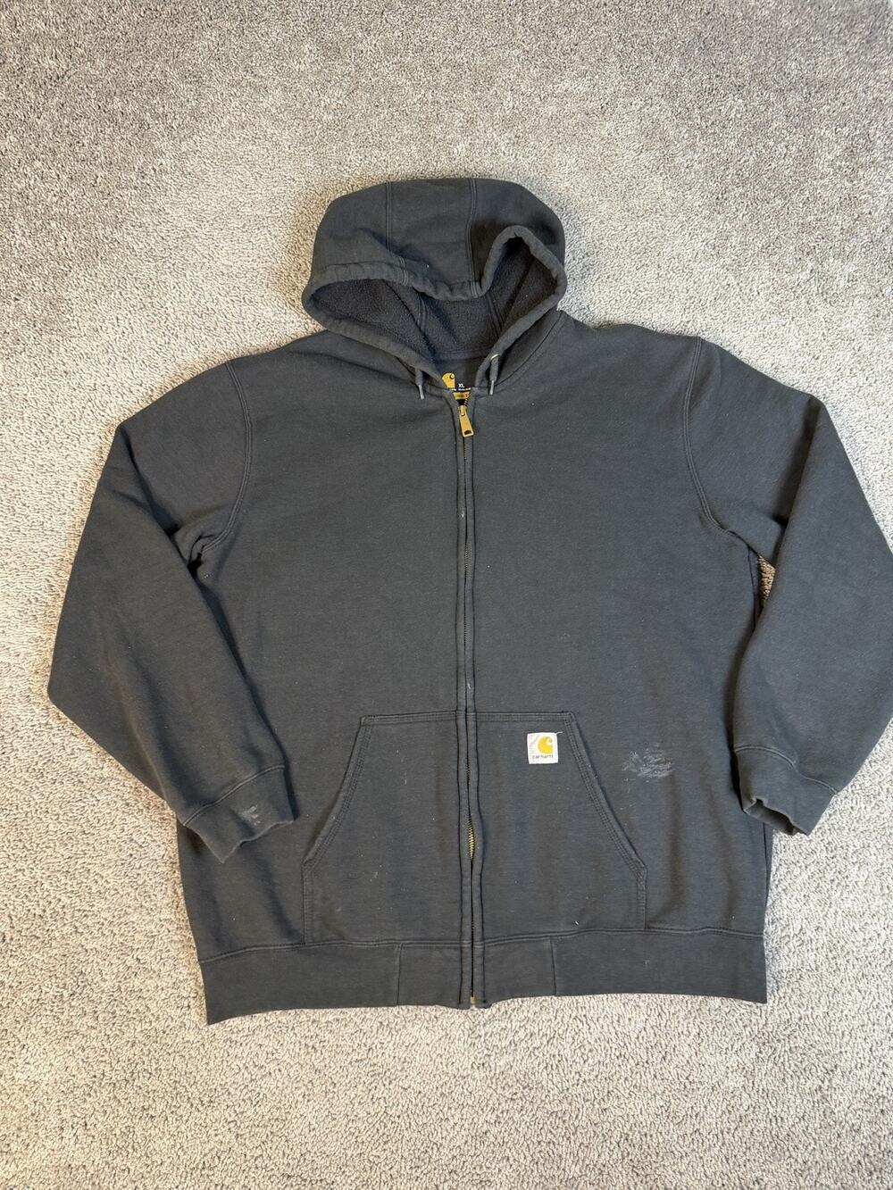 Carhartt Hoodie Mens XL Black Full Zip Hooded Pockets Heavyweight Lined Logo